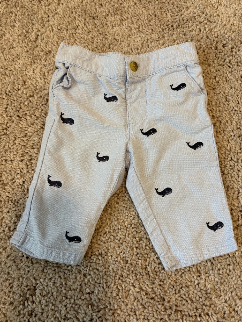 Janie and Jack Light Blue Whale Embroidered Chino Pants 0-3 Months